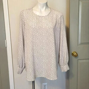 Adrianna Papell Ivory Printed Long Sleeve Flowy Blouse(L)